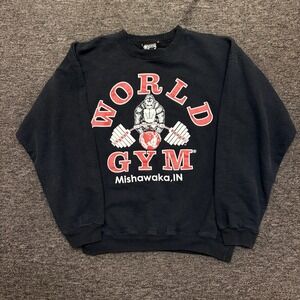 World Gym Crewneck Sweatshirt Adult Black Small / Medium Bodybuilding Vintage